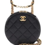 CHANEL Quilted lambskin shoulder bag with oval handle, logo and chain 2021-2023