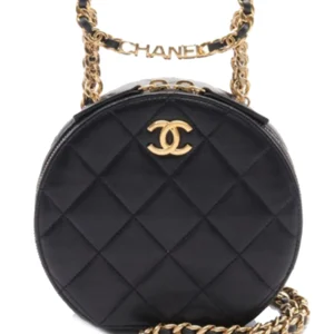 CHANEL Quilted lambskin shoulder bag with oval handle, logo and chain 2021-2023